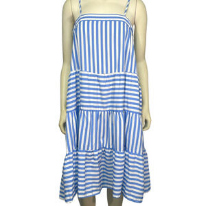 3-FOR-$30 Anna-Kaci Sz S Striped Babydoll Sun Dress Tiered Skirt Ruffle Blue New